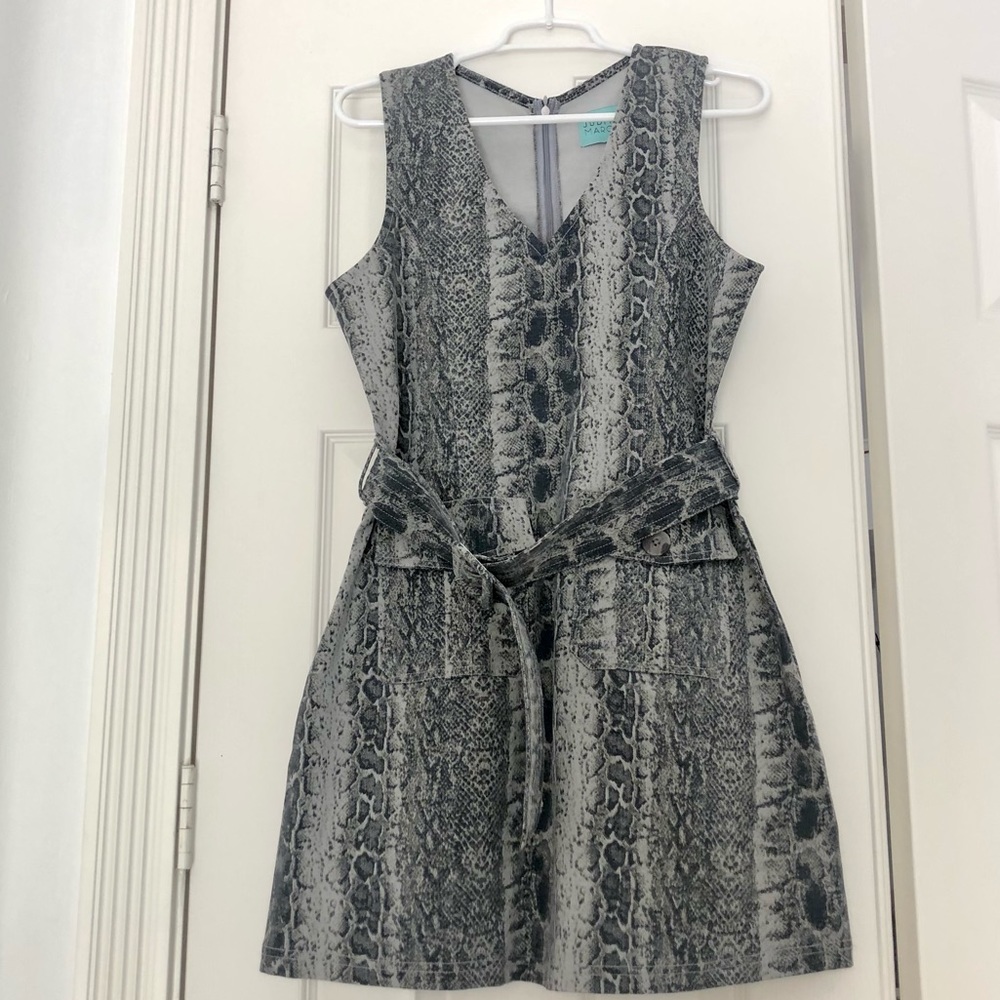 JUDITH MARCH Platinum Python Snake Print Empire Dress | Size Small